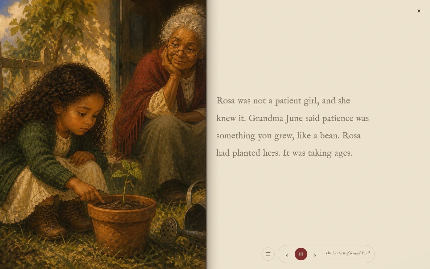 Little Fables illustrated daytime reader with the listening control in its playing state.