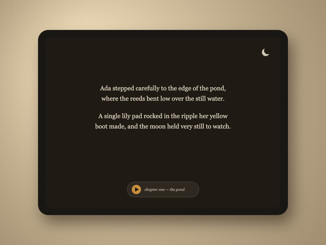 The same page in night mode: text only, for bedtime.